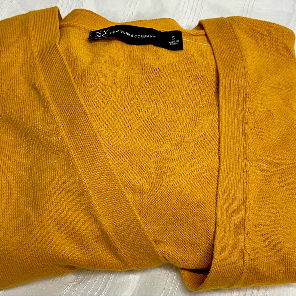 New York & Company Mustard Button-Up Cardigan - Picture 8 of 8